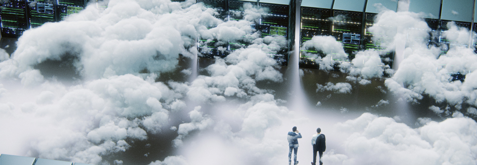 People standing in front of cloud data center