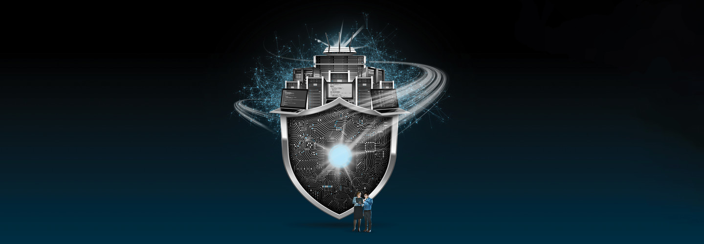 cybersecurity shield and tech illustration