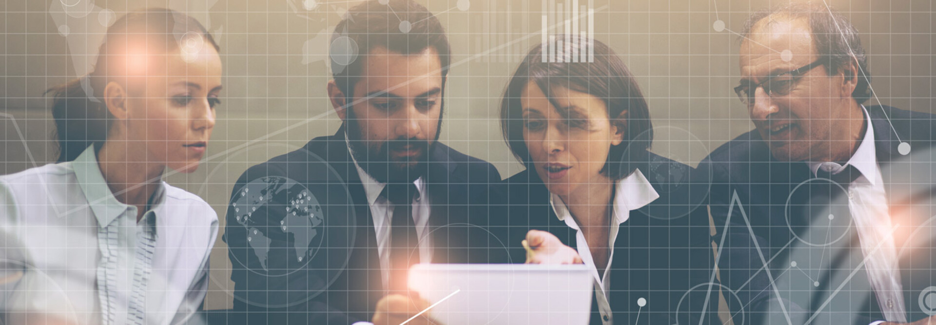 People at a laptop with grid