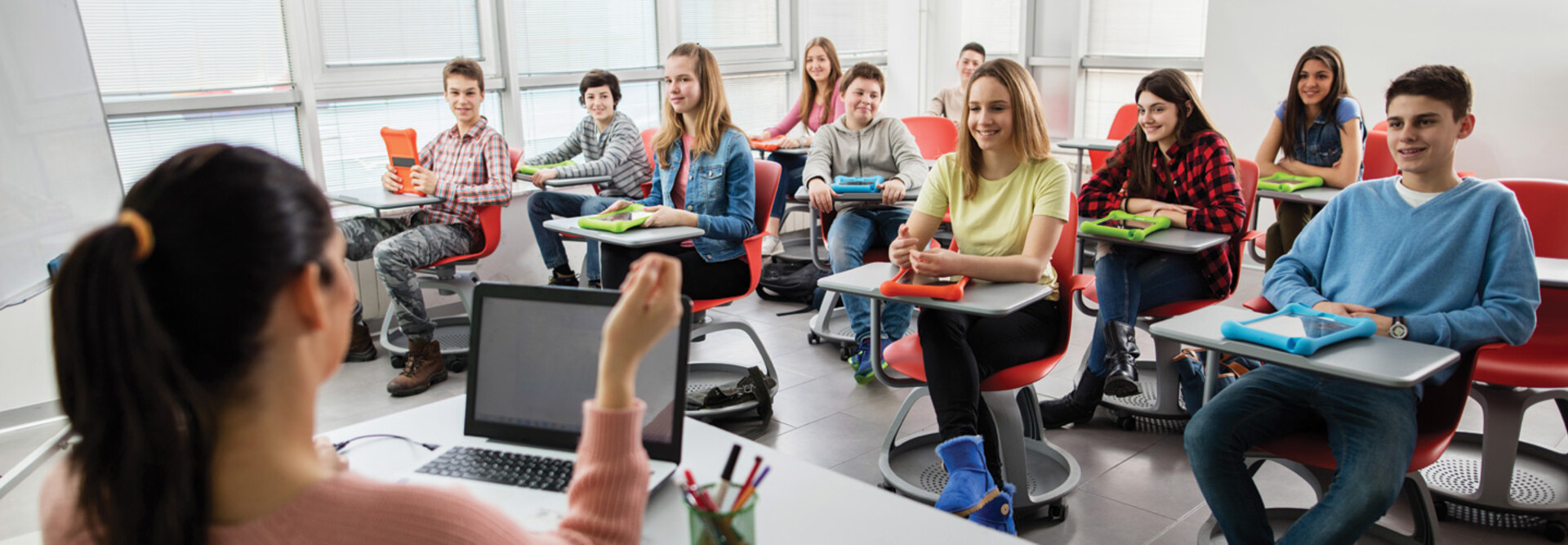 Large group of high school students in class