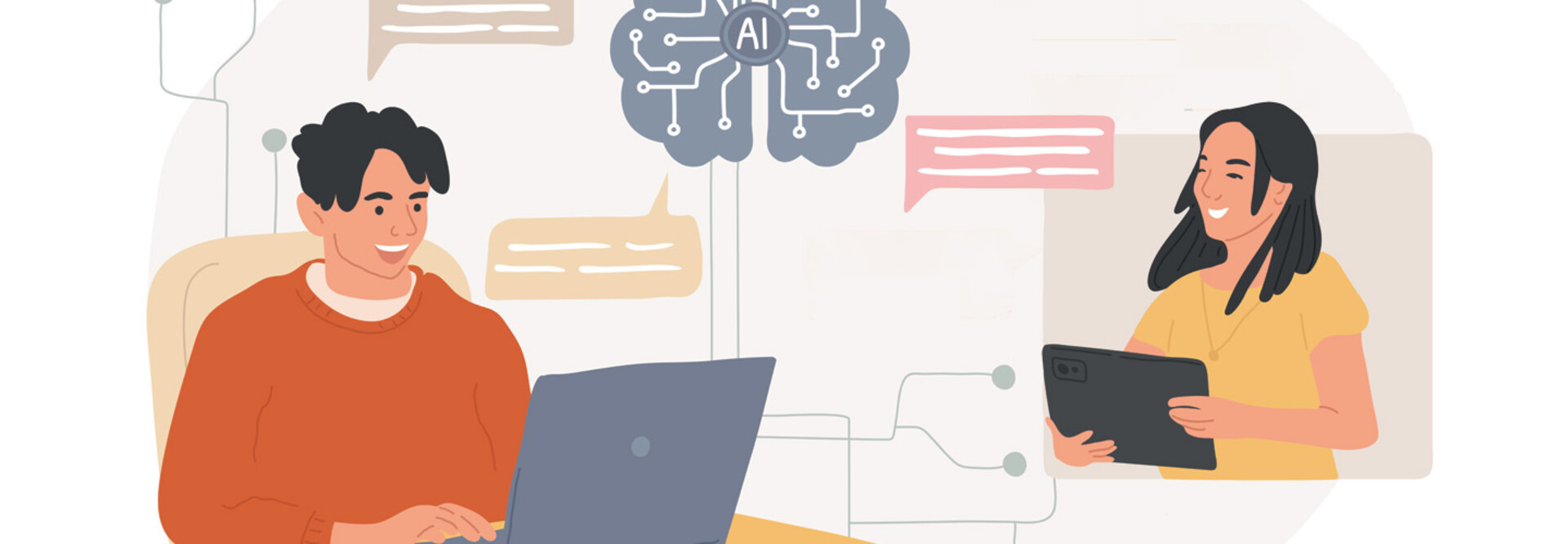 Illustration of coworkers collaborating digitally