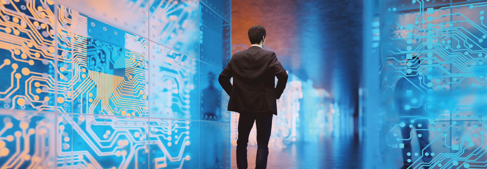 Businessperson standing in VR environment