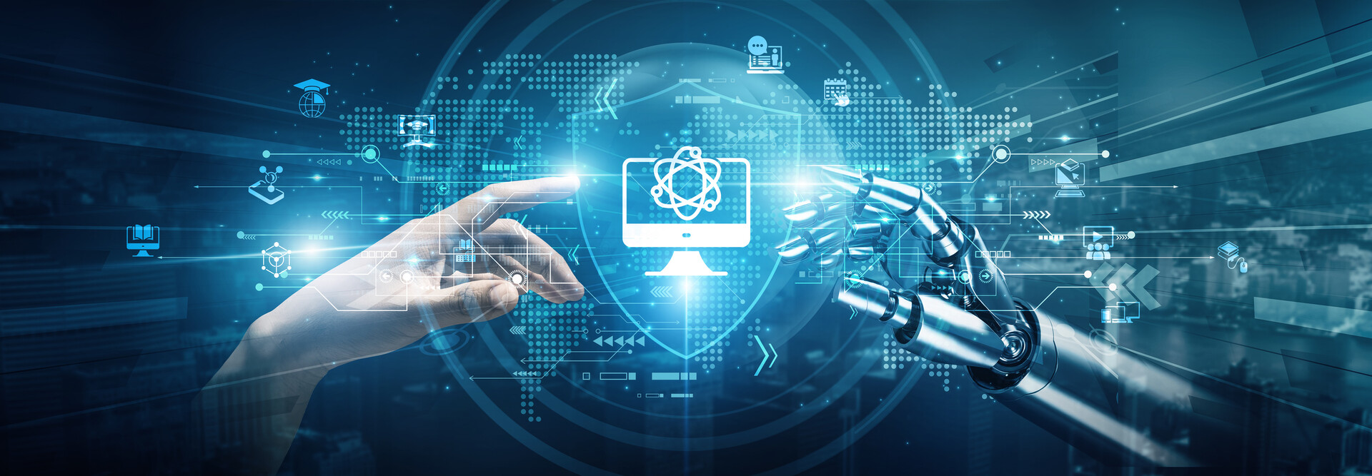 human hand and robot hand in ai art