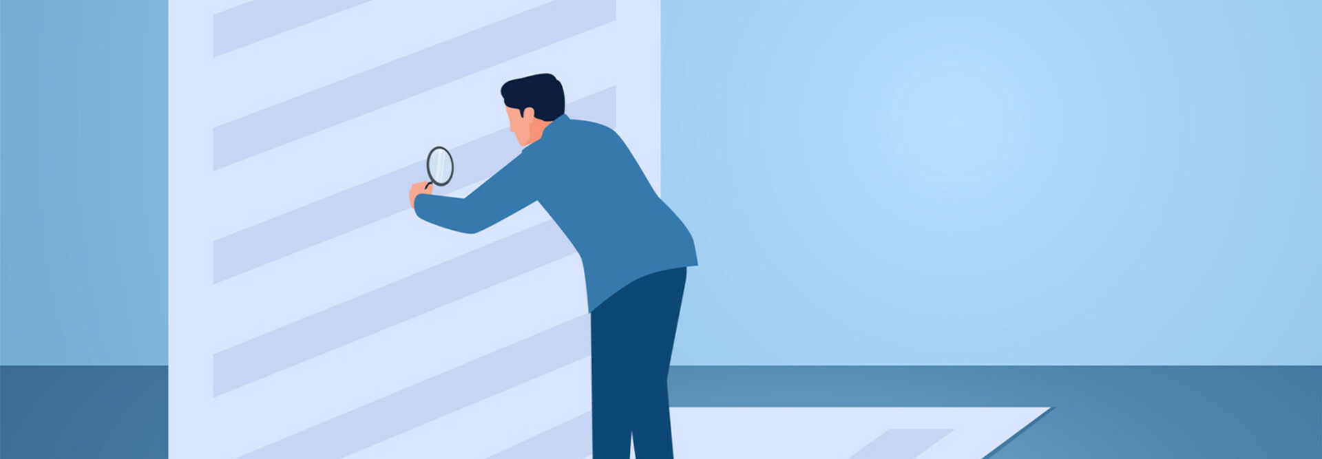 Illustration of person closely reviewing documents