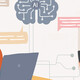 Illustration of coworkers collaborating digitally