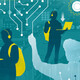 Illustration of students using tech
