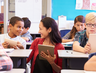Teacher and Students with Mobile Devices