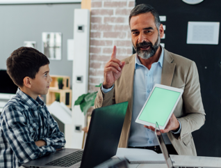 Teacher with tablet