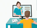 illustration of student using computer for online learning