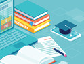 online education concept illustration of laptop on desk