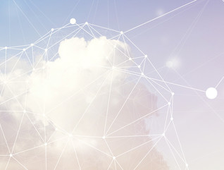 A cloud surrounded by digital lines signifying technology and internet