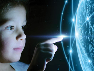K-12 student touching digital globe artificial intelligence