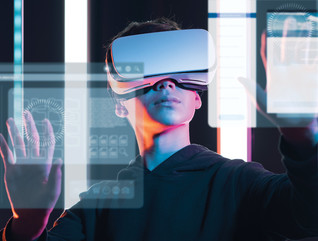 Teenage student interacting with the metaverse in virtual reality
