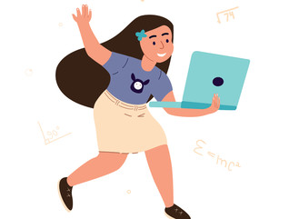 Student moving around with laptop in hand illustration