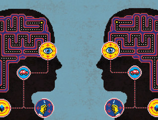 illustration of human silhouettes with video games in their heads