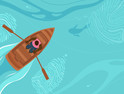 illustration of rowboat in water with fingerprints that look like ripples to represent MFA