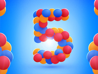 numeral 5 made of balloons in primary colors