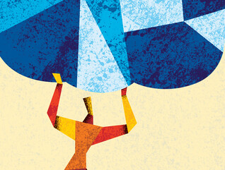 Illustration of person holding up cloud