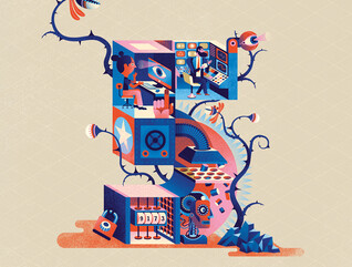 Scary Illustrated number 5 is surrounded by thorny vines