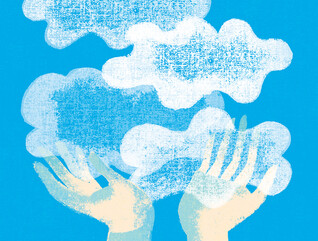 two illustrated hands making steam or a cloud