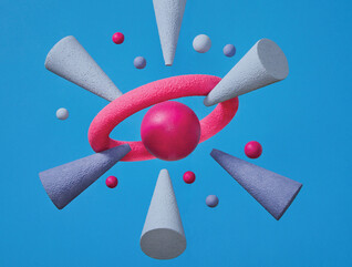 cones pointing at sphere in hoop illustration