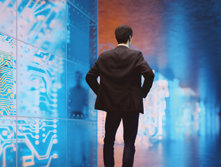 Businessperson standing in VR environment