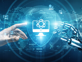 human hand and robot hand in ai art