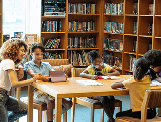 Students reading in library