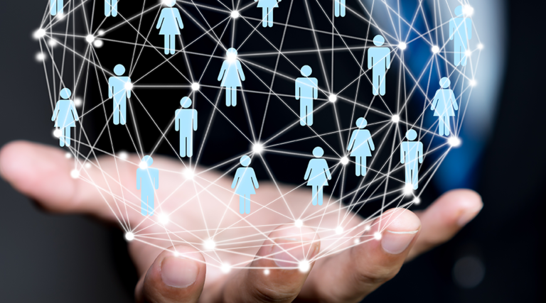 Hand holding digital community