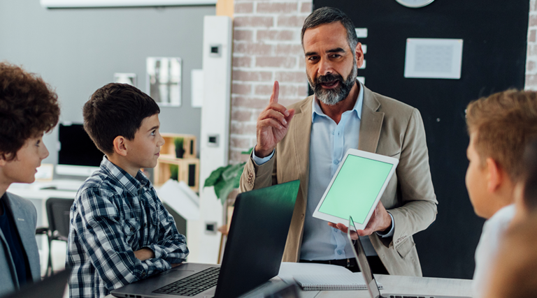 Teacher with tablet