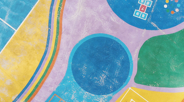 Colorful outdoor playground from above.