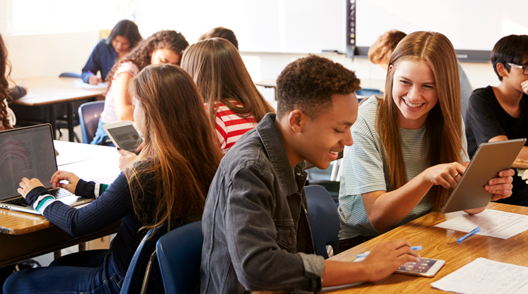 Students using classroom technology