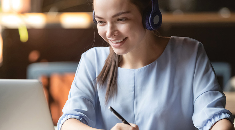 Woman taking a video conference call