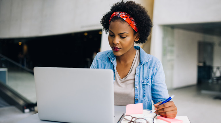 Woman using laptop