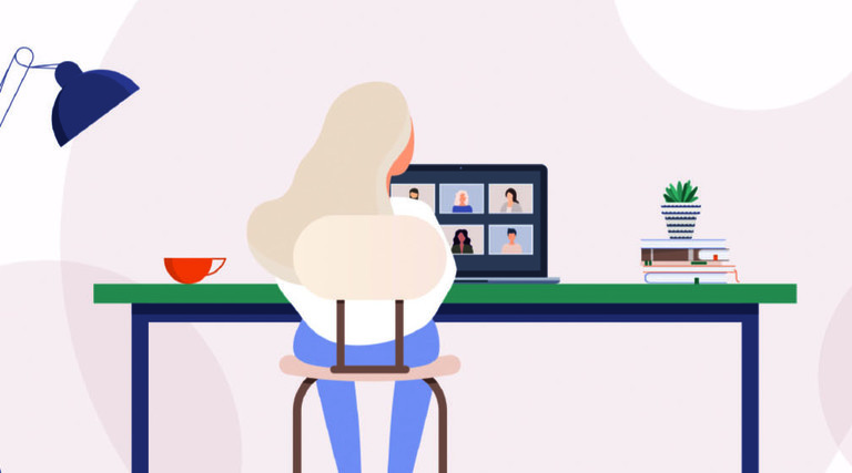 illustration of woman using computer