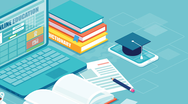 online education concept illustration of laptop on desk