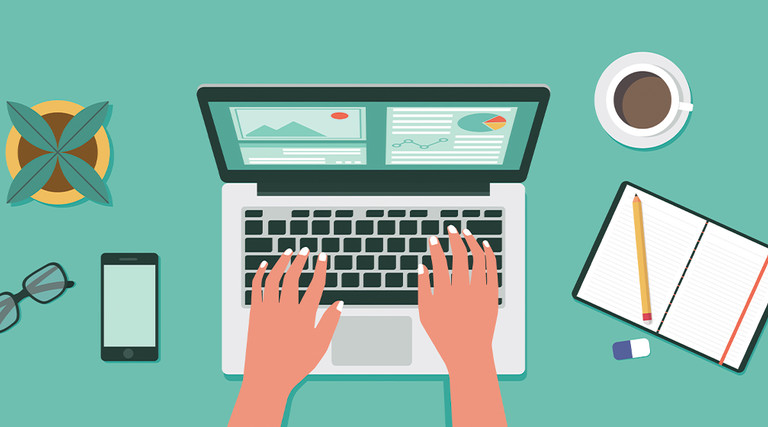 hand on laptop