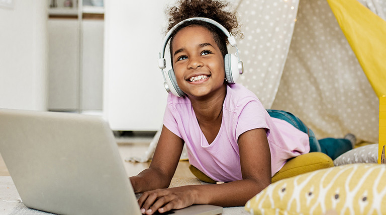 Kid uses computer at home for school