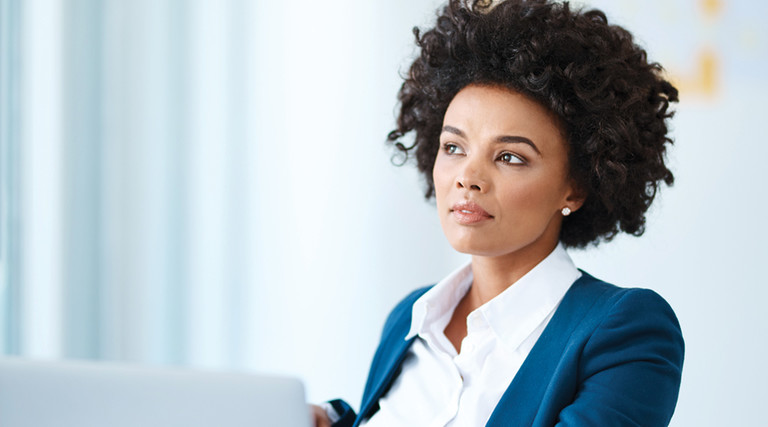 Business woman in IT contemplating CISA review