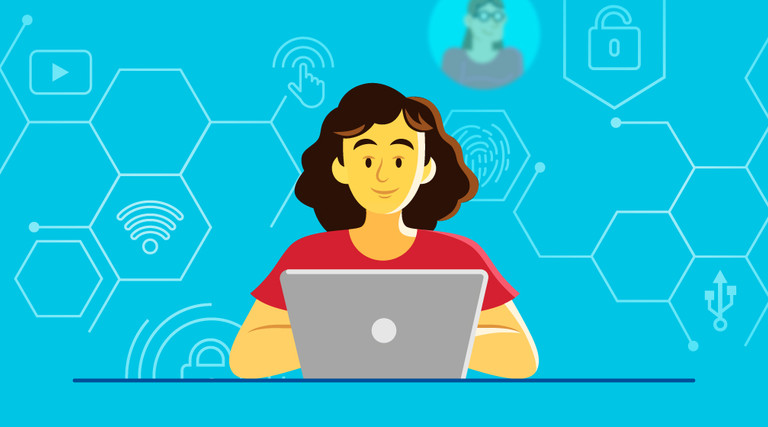 Educator using a chromebook illustration