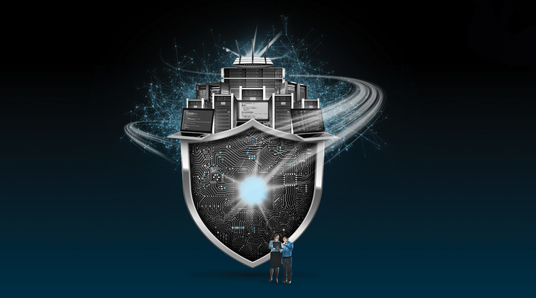 cybersecurity shield and tech illustration