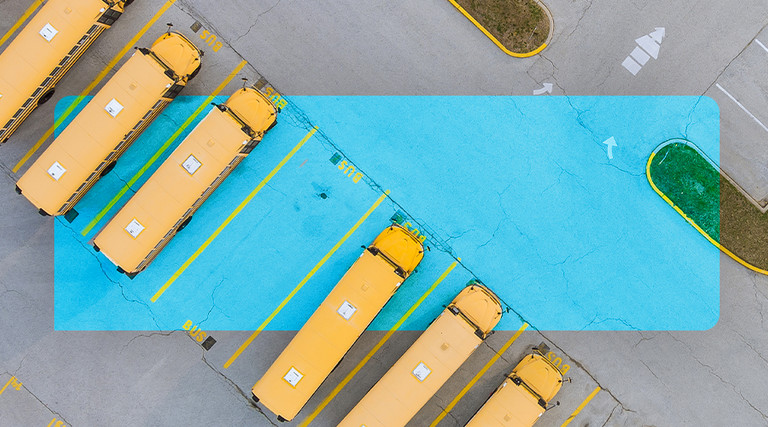 Network Modernization Hero - Aerial view of school buses