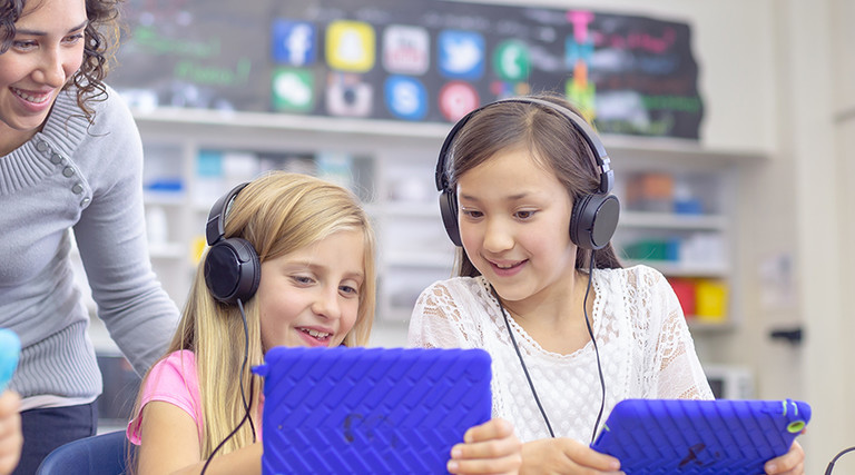 Elementary students using technology at school