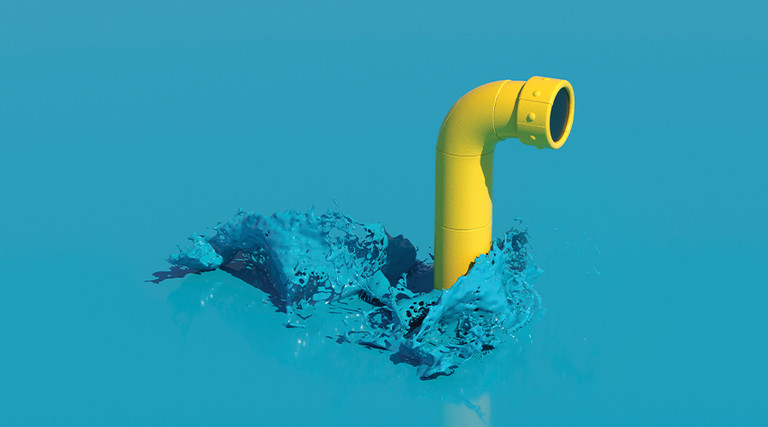Illustration of a yellow periscope emerging from teal water
