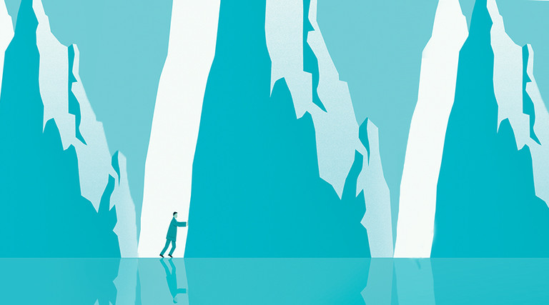 Illustration of a person pushing an icy mountain