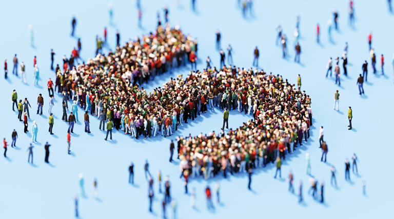 People lining up to create the number five