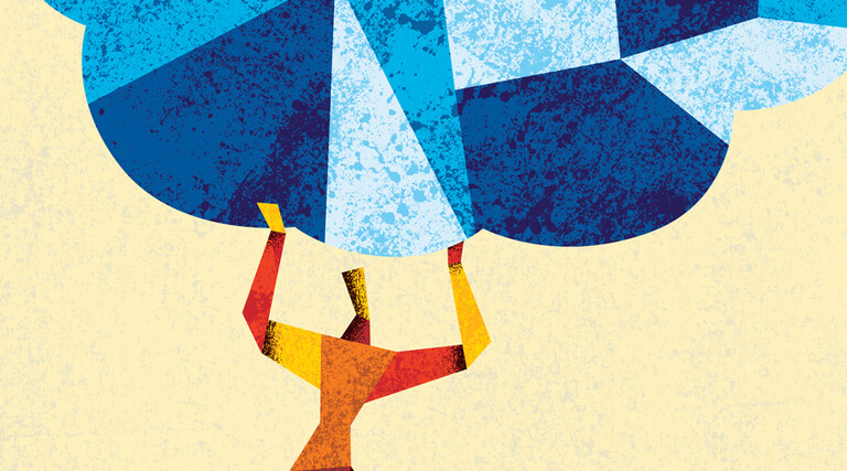 Illustration of person holding up cloud