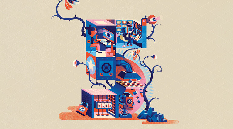 Scary Illustrated number 5 is surrounded by thorny vines