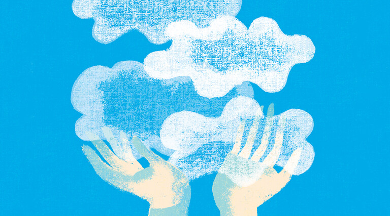 two illustrated hands making steam or a cloud