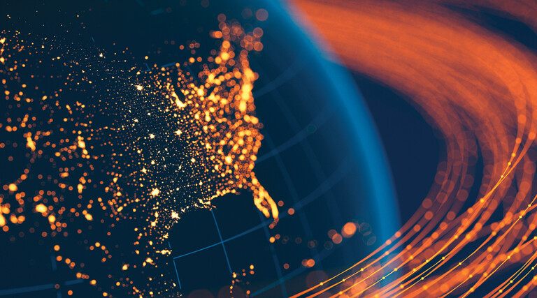 Globe with lights and lines over the united states to show connectivity
